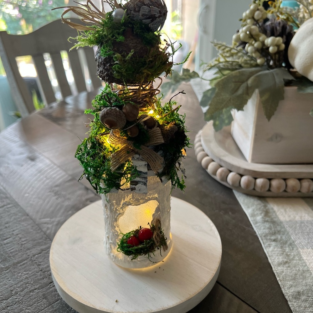 Rustic Illuminated Moss Vase